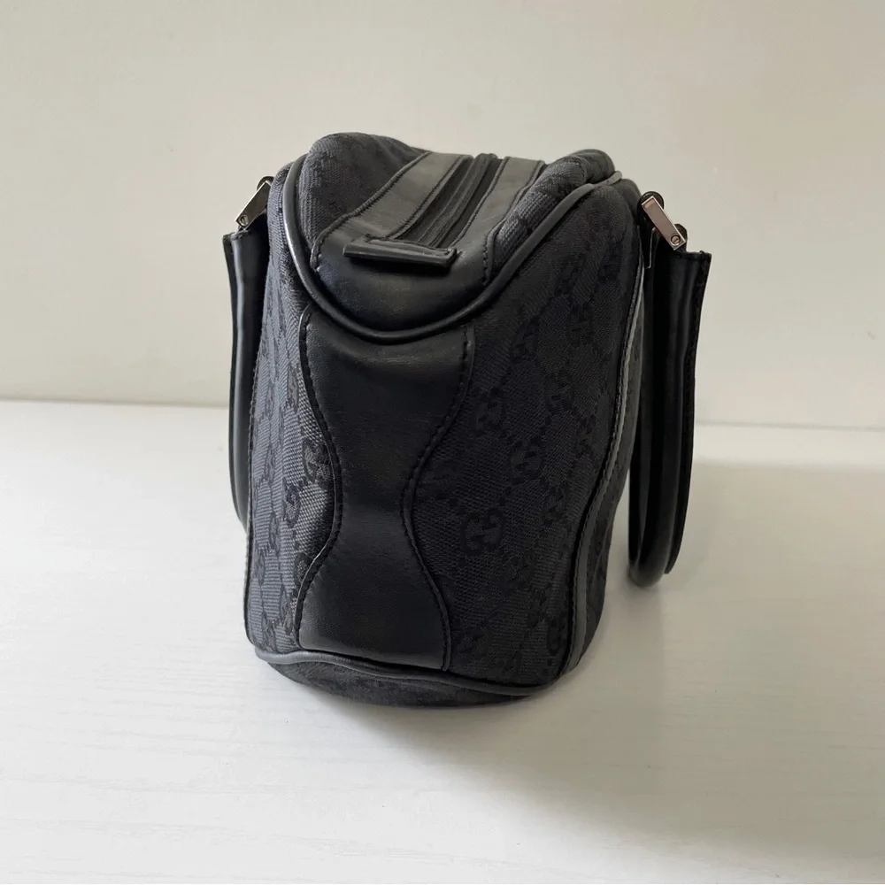 Gucci black monogram canvas and leather satchel bag